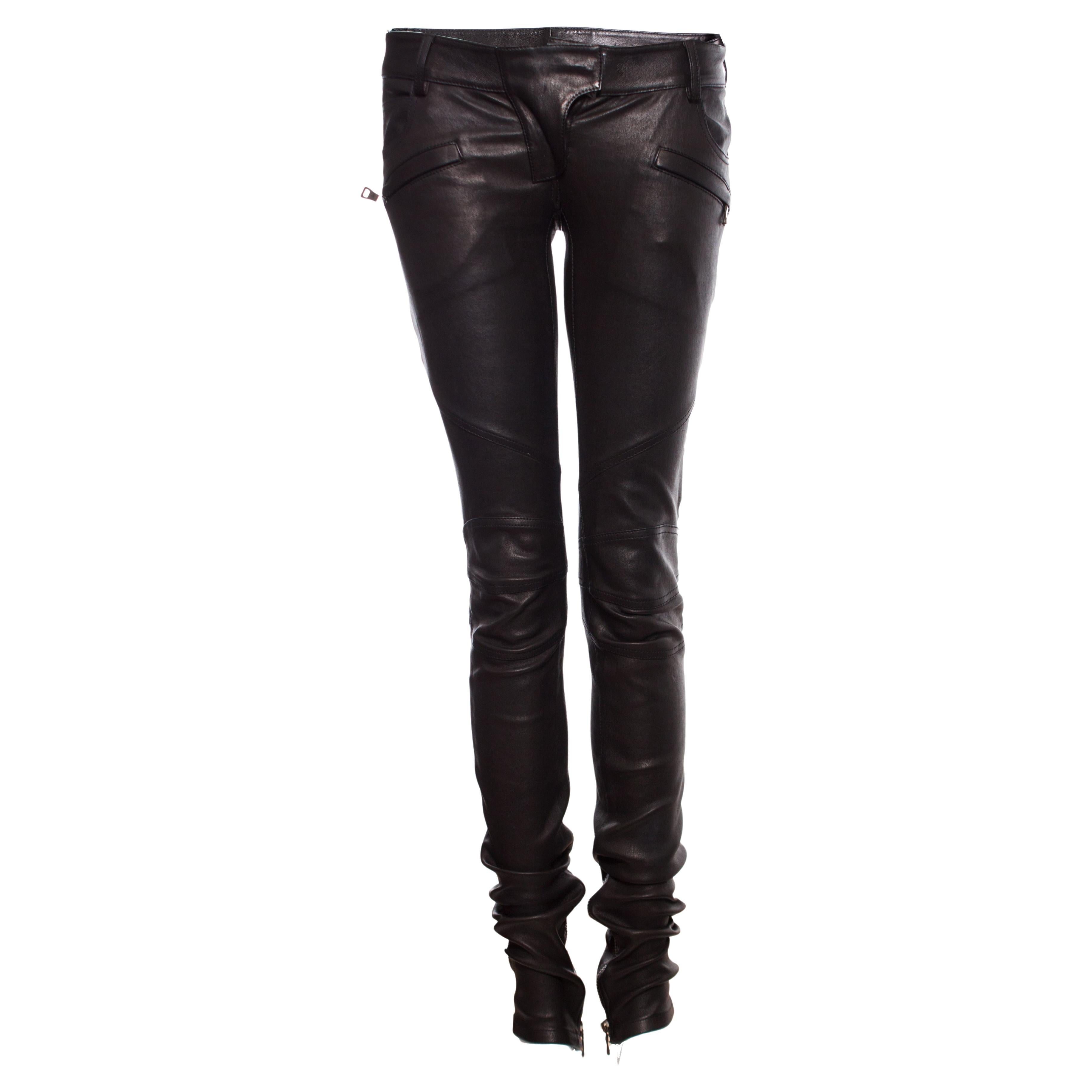 Balmain, leather biker trousers in black. For Sale