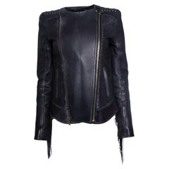 Balmain, leather laced biker jacket with fringes