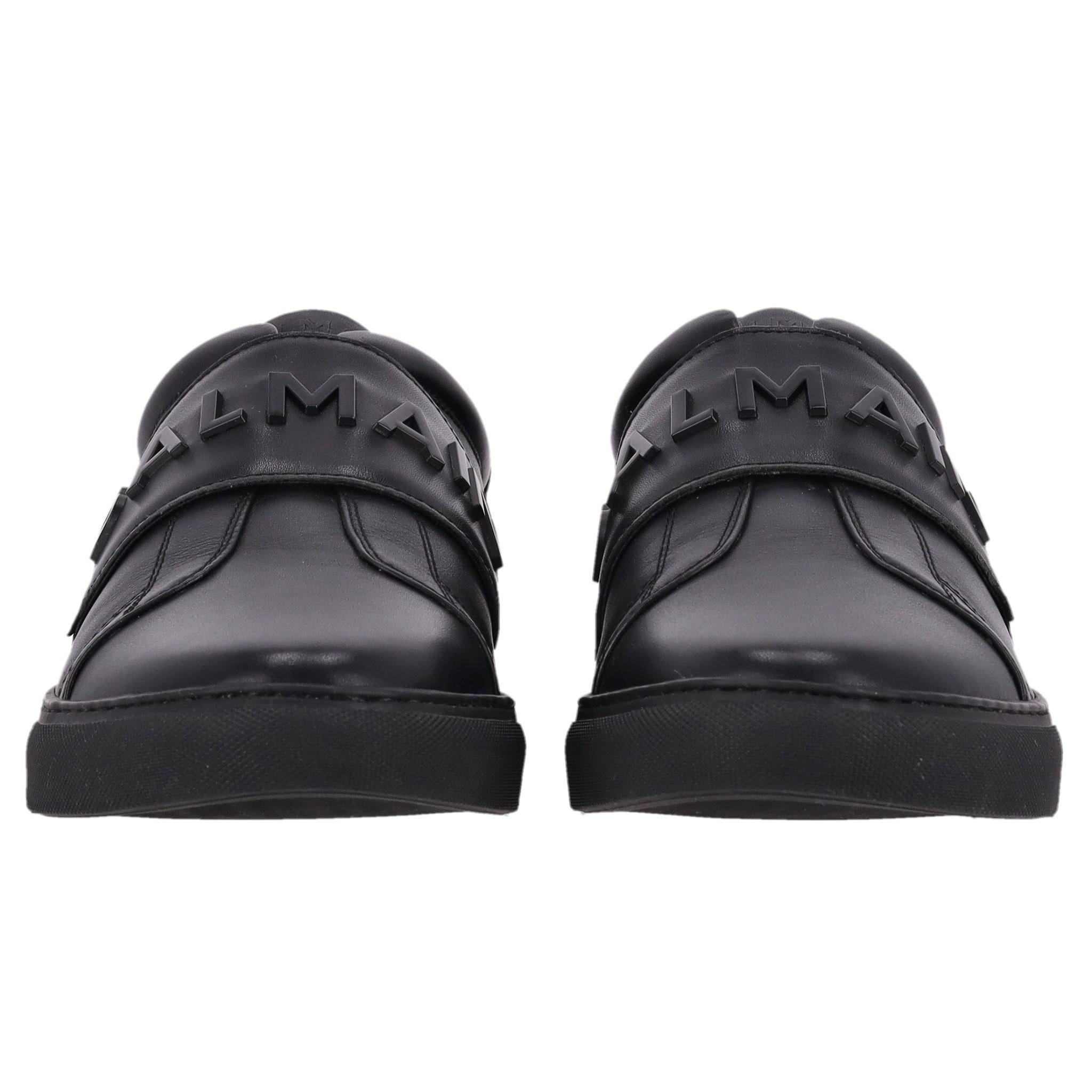 Black Balmain Leather Logo Slip-on Sneakers