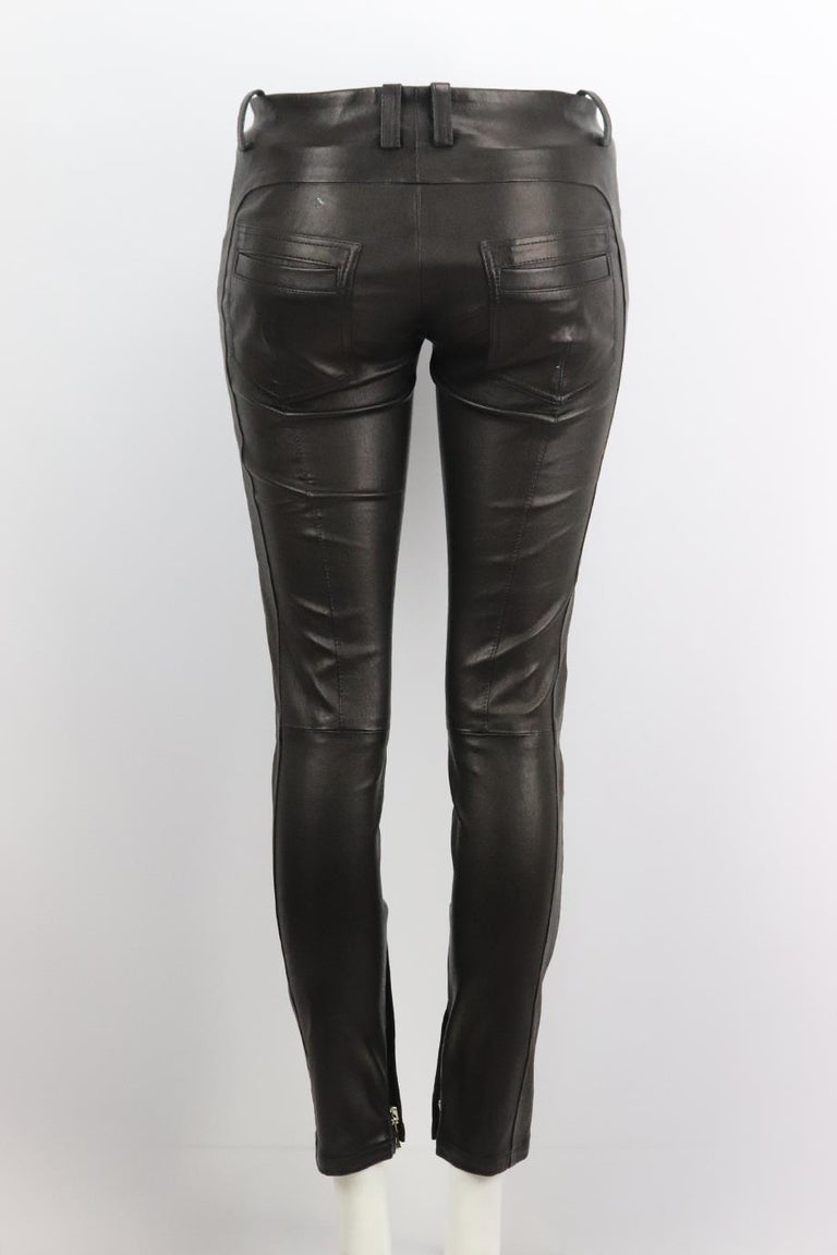 Balmain Leather Low Rise Skinny Pants Fr 36 Uk 8 For Sale at 1stDibs