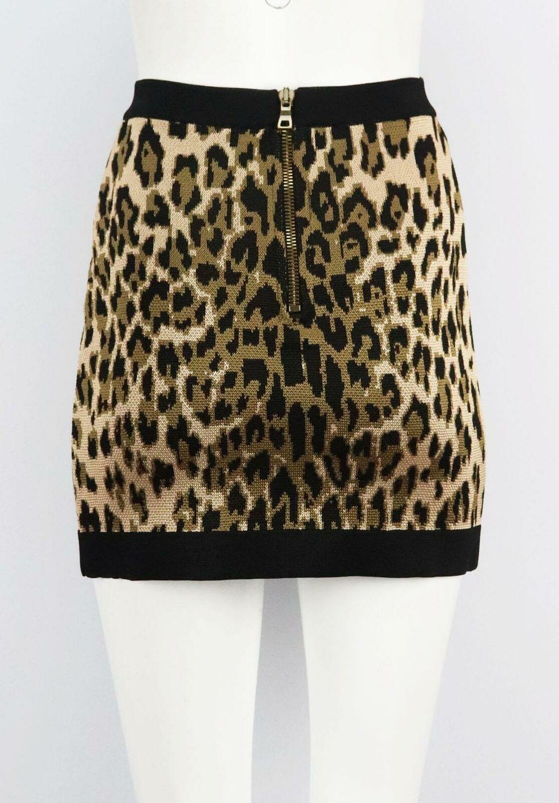 Black Balmain Leopard Jacquard Stretch Knit Mini Skirt