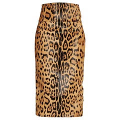 Balmain Leopard-Print Calf Hair Midi Pencil Skirt US6