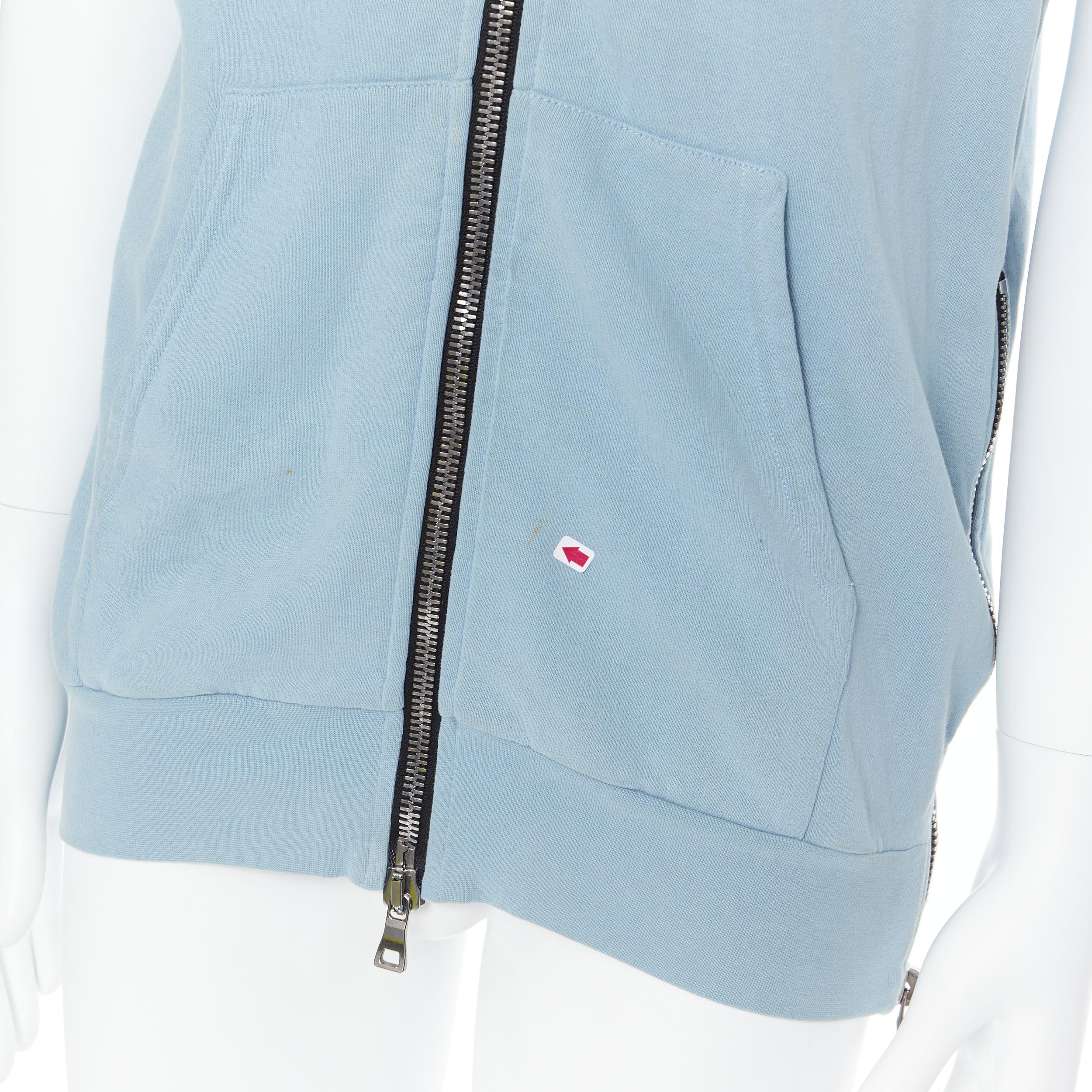 BALMAIN light blue cotton raw cut embroidery patch heavy zip hooded vest M 5