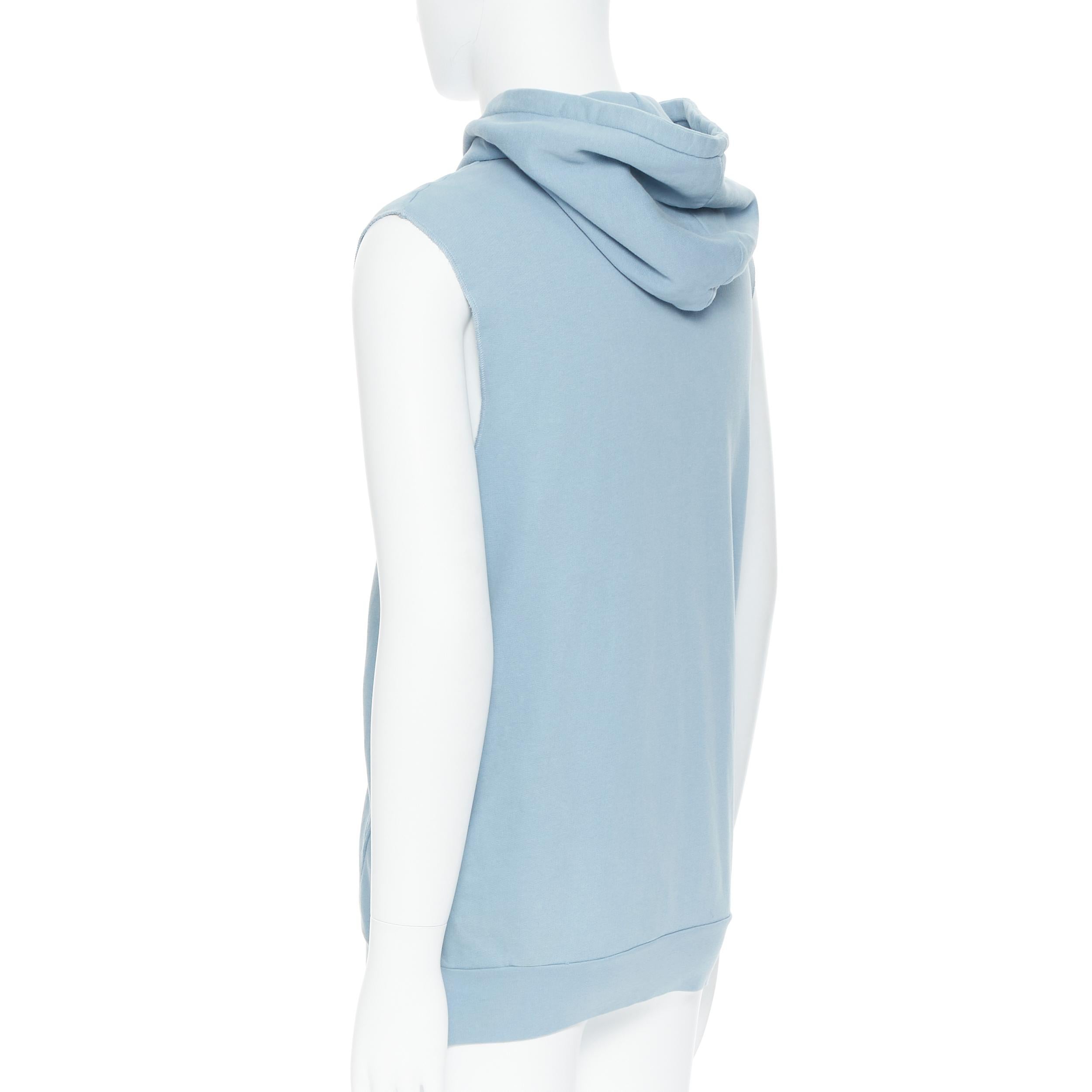 BALMAIN light blue cotton raw cut embroidery patch heavy zip hooded vest M 2