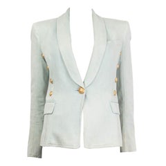 BALMAIN light blue SINGLE BREASTED DENIM Blazer Jacket 36 XS