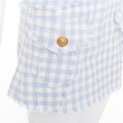 BALMAIN light blue white checked cotton tweed cargo pocket skirt FR34 XS