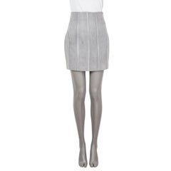 BALMAIN light grey suede 2016 VERTICAL SEAMS MINI Skirt 36 XS