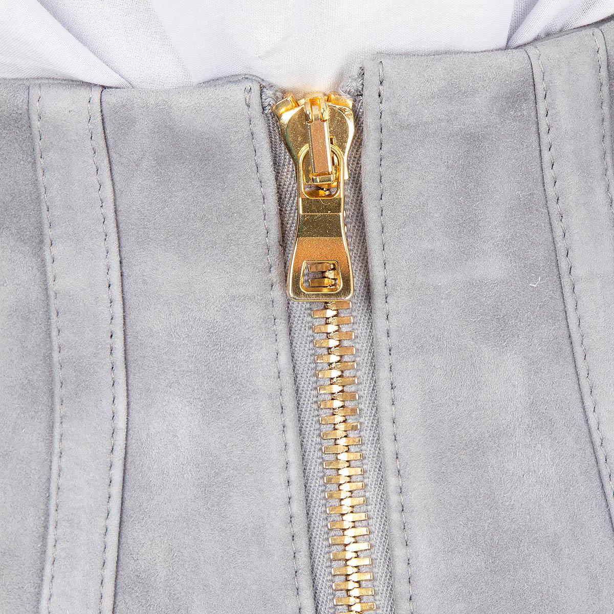 BALMAIN light grey suede 2016 VERTICAL SEAMS MINI Skirt 36 XS For Sale 1