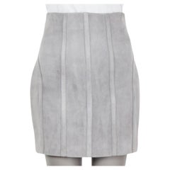BALMAIN Mini-jupe VERTICAL SEAMS en daim gris clair, 2016 - Taille 36 XS