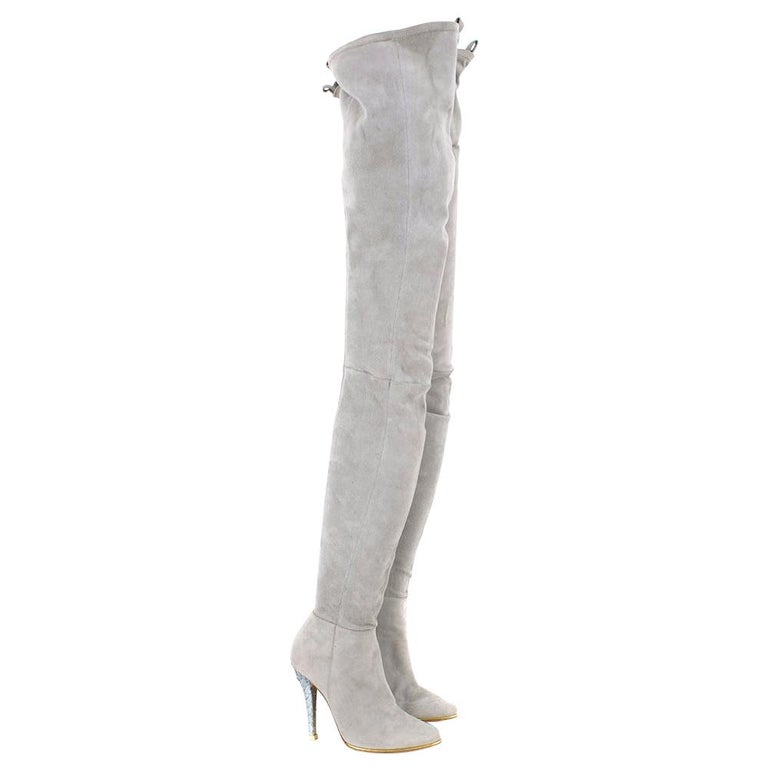 Touhou mærke svælg Balmain Light Grey Suede Thigh-High Heeled Boots 39 at 1stDibs | balmain  thigh high boots, grey thigh high boots, light grey boots