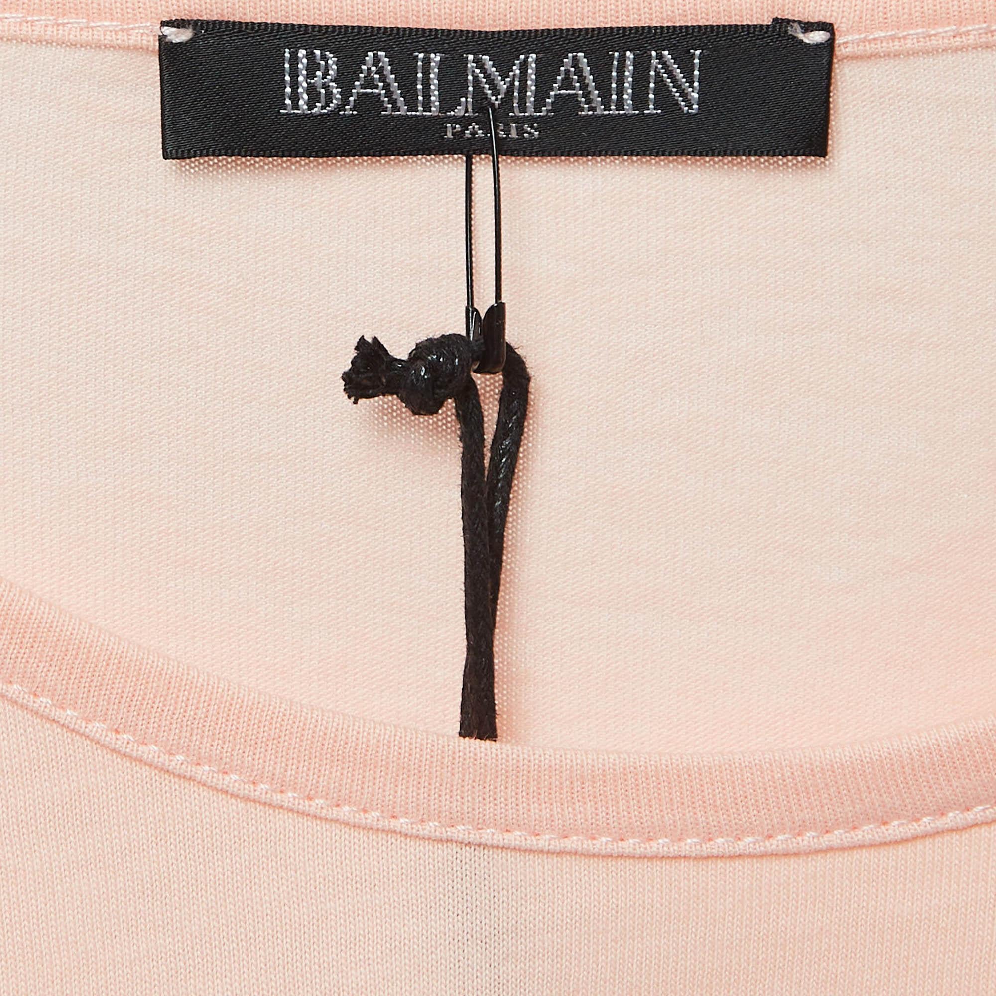 Women's Balmain Light Orange Logo Print Cotton Button Detailed Tank Top XL For Sale