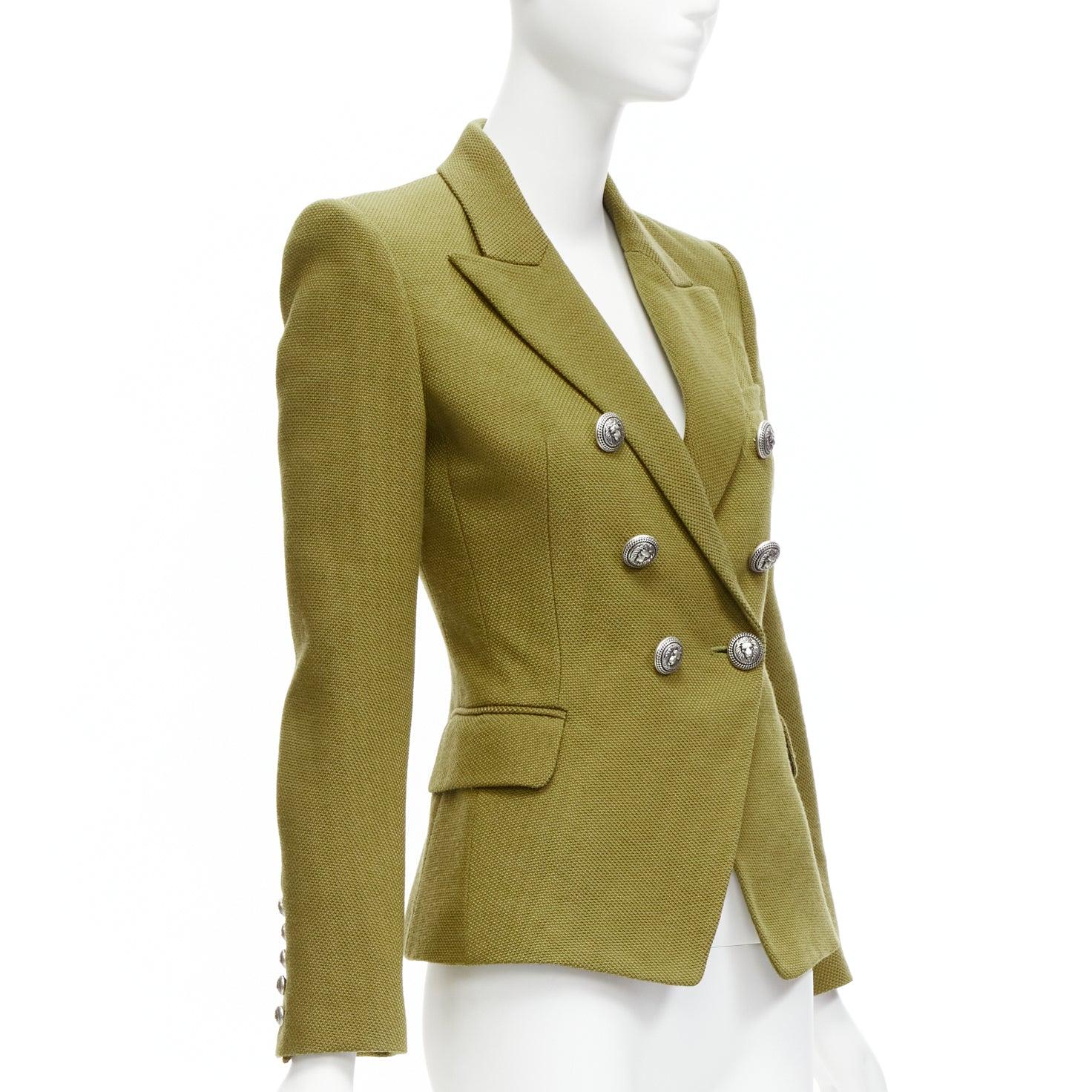 Brown BALMAIN lion button flap pockets double breast military blazer jacket FR38 M For Sale