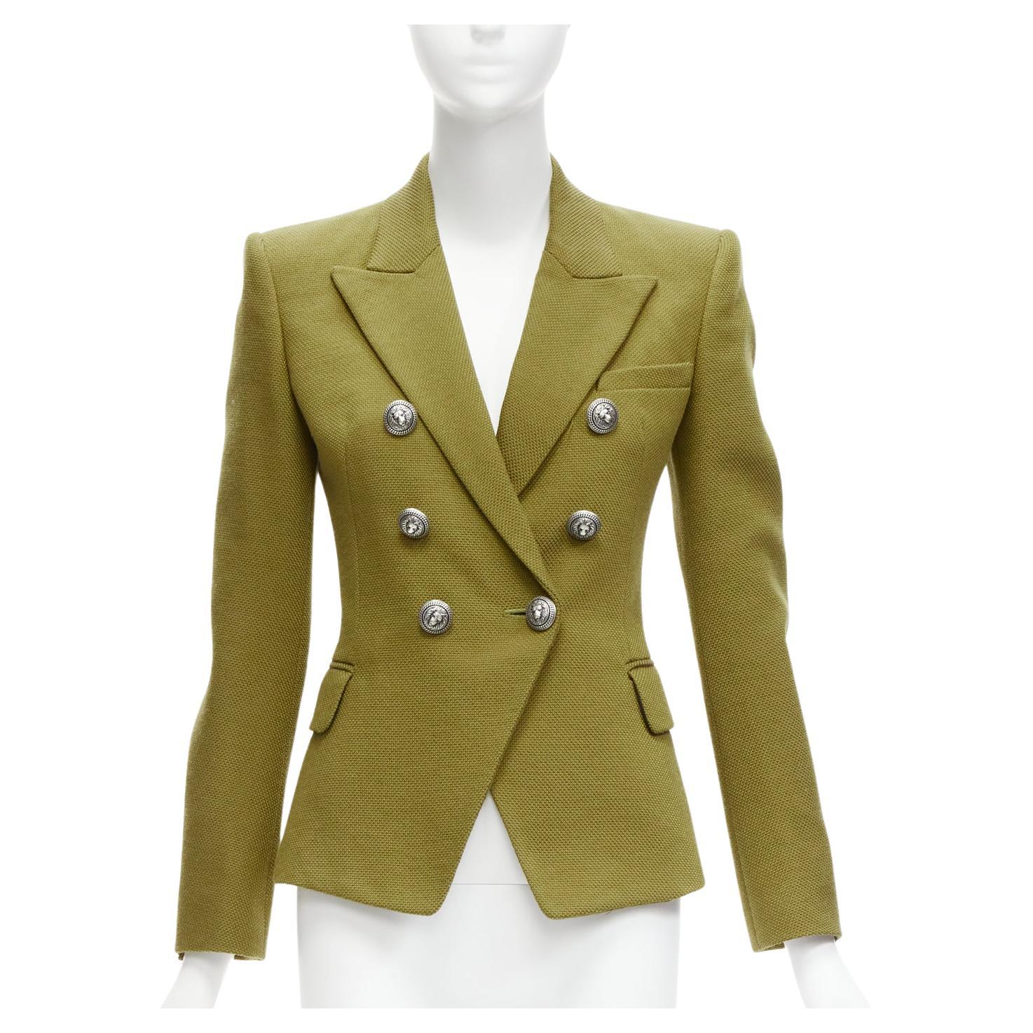 BALMAIN lion button flap pockets double breast military blazer jacket FR38 M For Sale