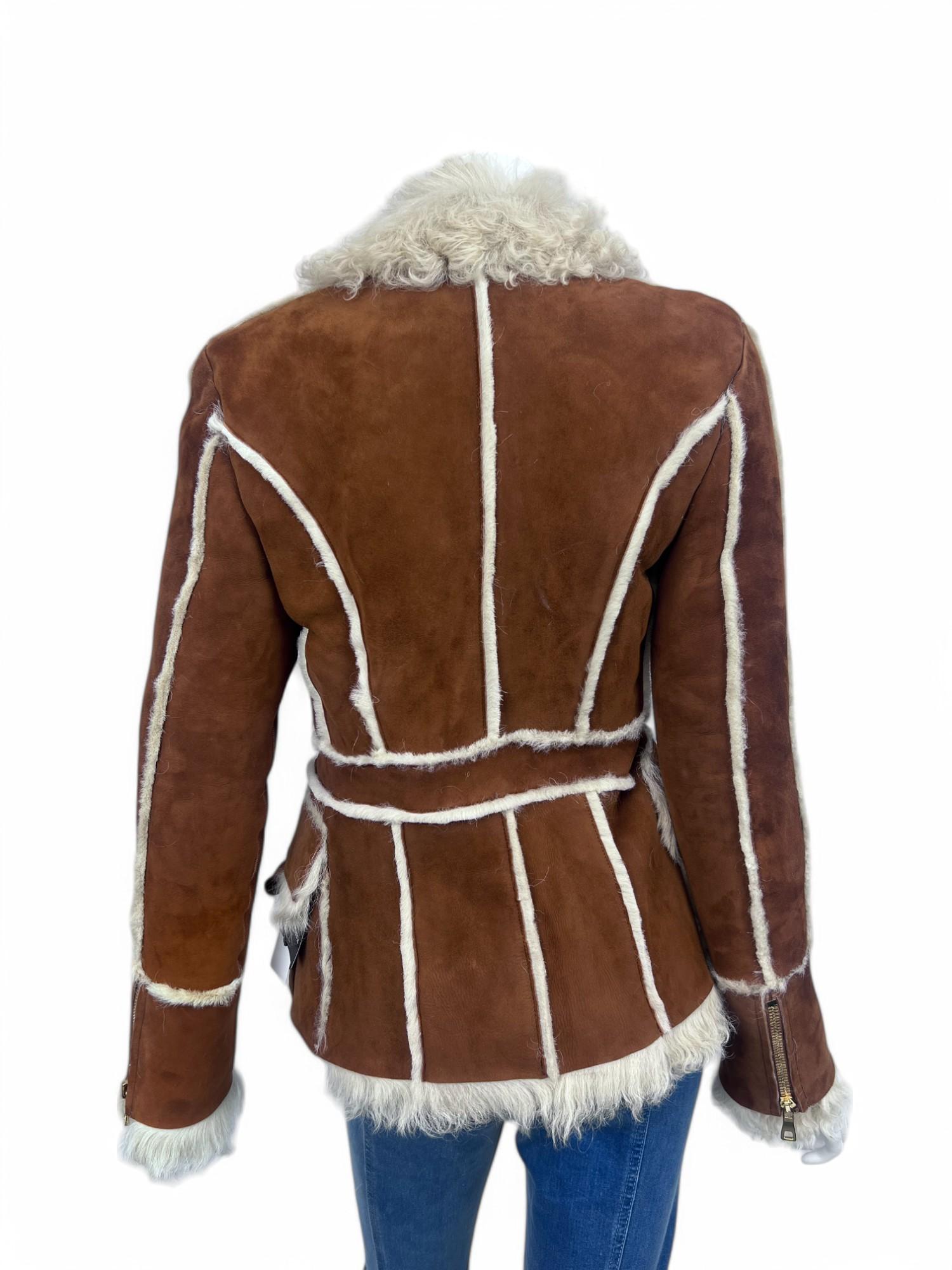 Balmain Logo Buttons Shearling Jacket Sz: 38 For Sale 5