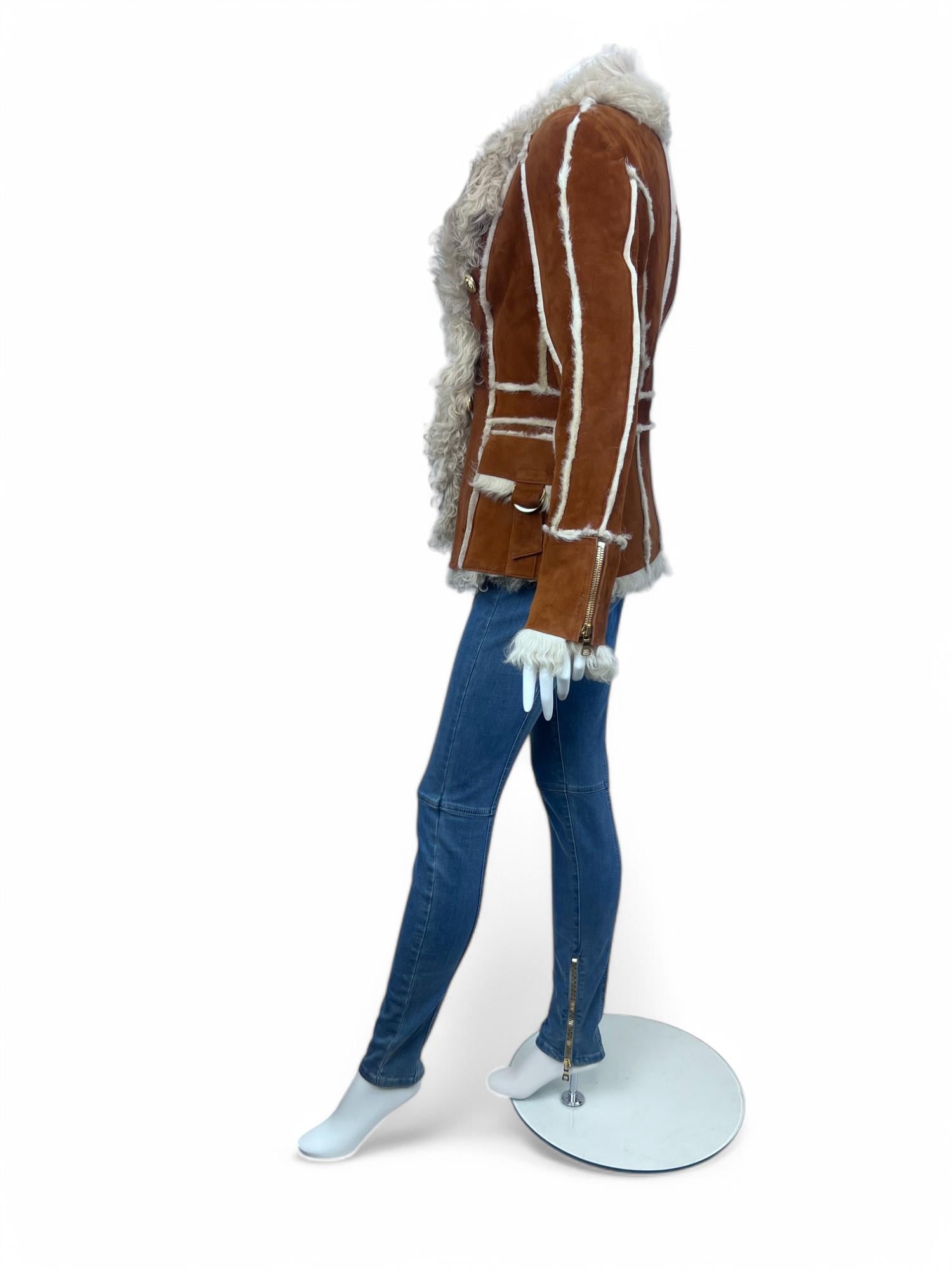 Balmain Logo Buttons Shearling Jacket Sz: 38 For Sale 6