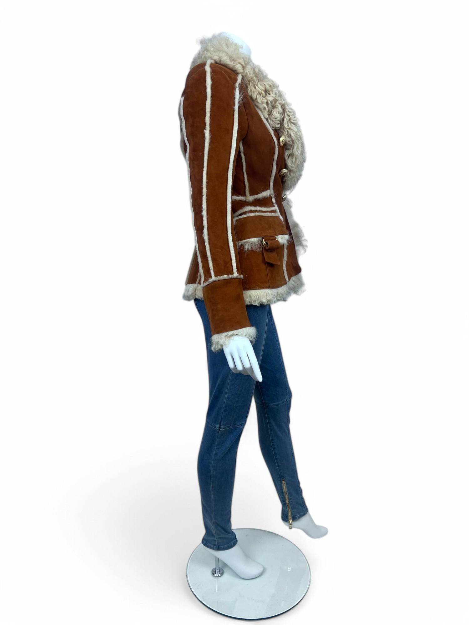 Balmain Logo Buttons Shearling Jacket Sz: 38 For Sale 2