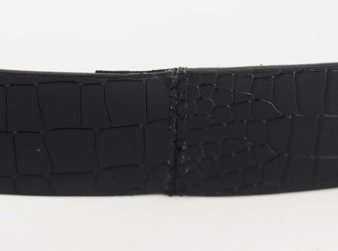 Black Balmain Logo Embellished Croc Embossed Leather Waist Belt
