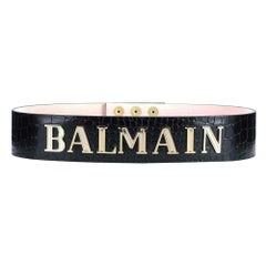 Balmain Logo Embellished Croc Embossed Leather Waist Belt