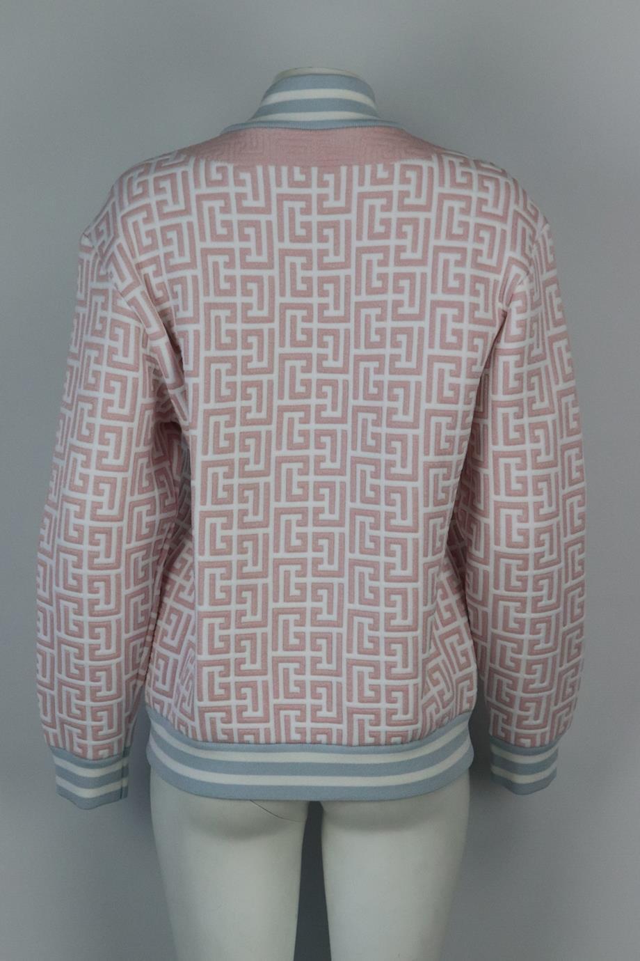 Balmain Logo Jacquard Stretch Knit Bomber Jacket Fr 38 Uk 10 In Excellent Condition In London, GB