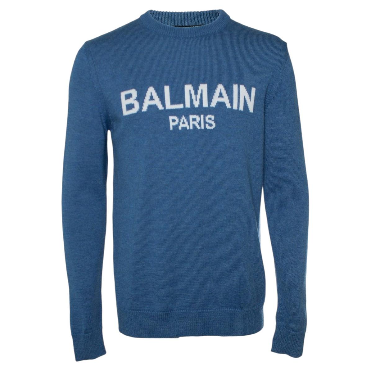 Balmain, Logo merino knit jumper in blue