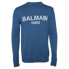 Balmain, Maglione in maglia merino con logo in blu