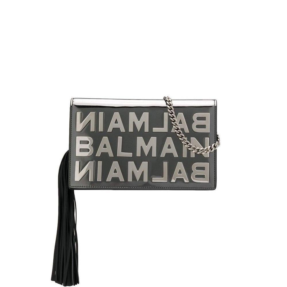 Gray Balmain Logo Mirror Crossbody Bag For Sale