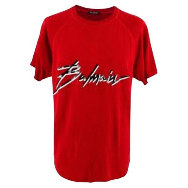 Balmain Logo Print Red T-shirt For Sale at 1stDibs