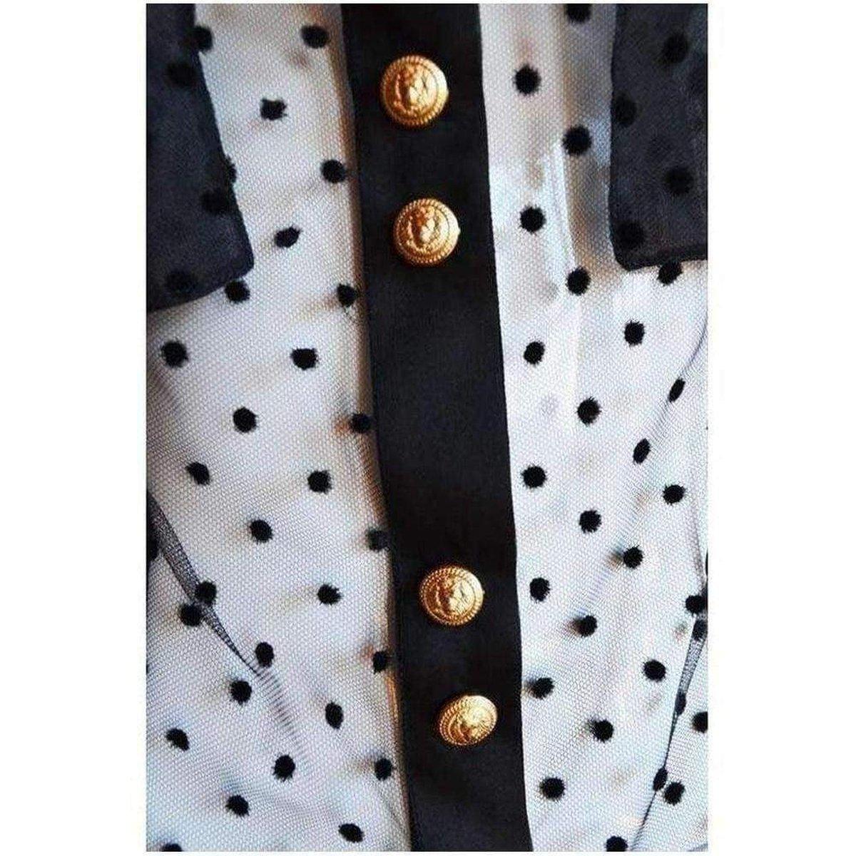 Balmain Long Sleeve Black Polka Dot Silk Shirt FR40 In New Condition For Sale In Brossard, QC