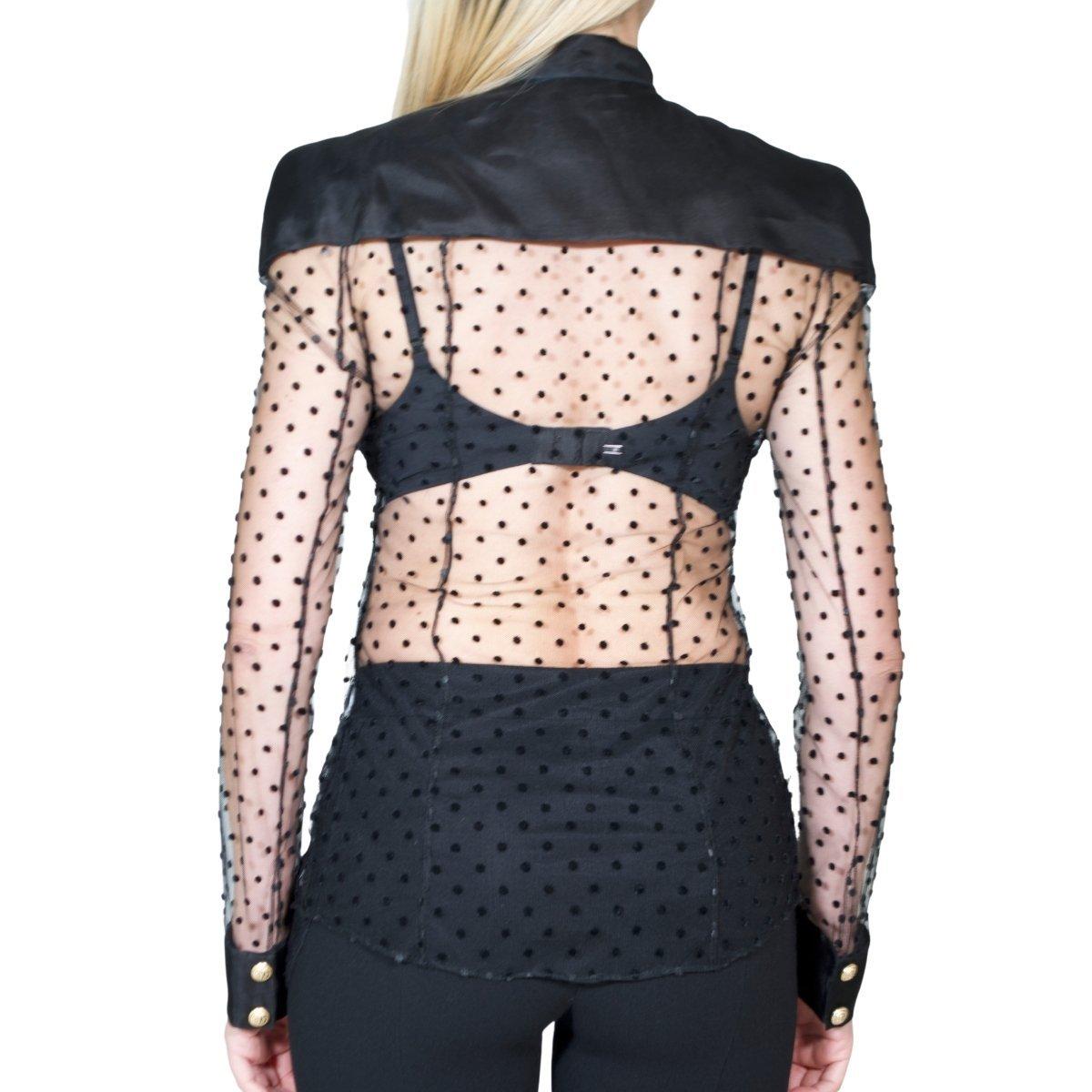 Balmain Long Sleeve Black Polka Dot Silk Shirt FR40 For Sale 2