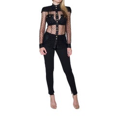 Balmain Long Sleeve Black Polka Dot Silk Shirt FR42