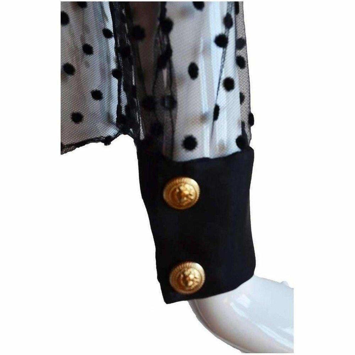 Balmain Long Sleeve Black Polka Dot Silk Shirt FR42 In New Condition For Sale In Brossard, QC