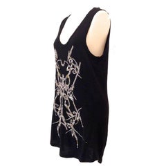BALMAIN Long T-Shirt or Dress in Black Embroidered Cotton and Cashmere