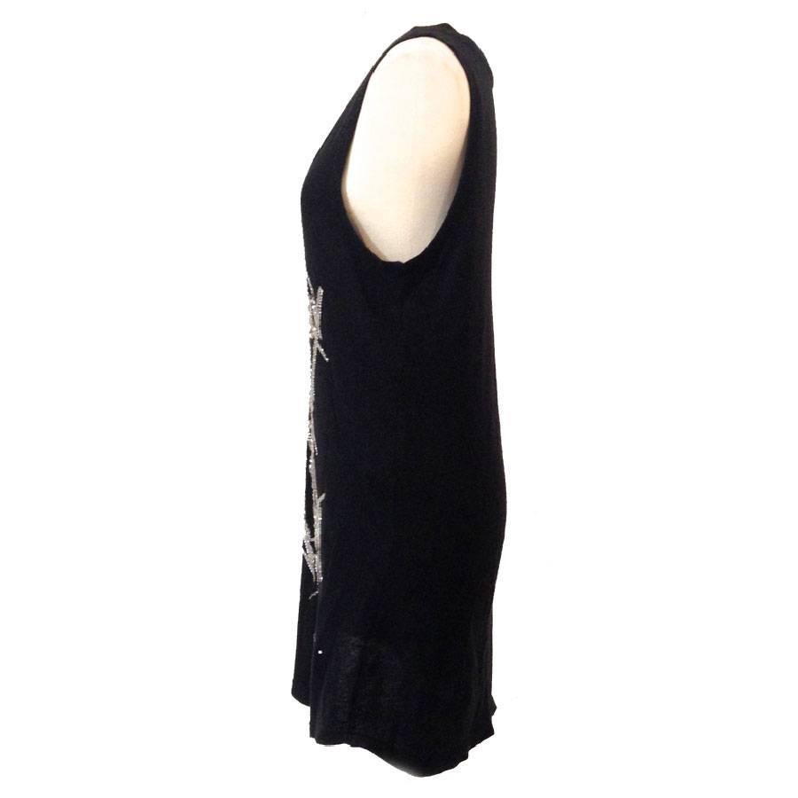 Noir BALMAIN - T-shirt ou robe longue en coton et cachemire brodés noirs en vente
