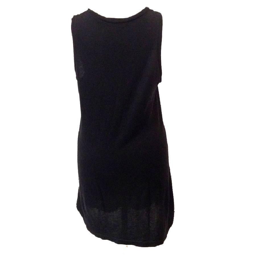 BALMAIN - T-shirt ou robe longue en coton et cachemire brodés noirs Excellent état - En vente à Paris, FR