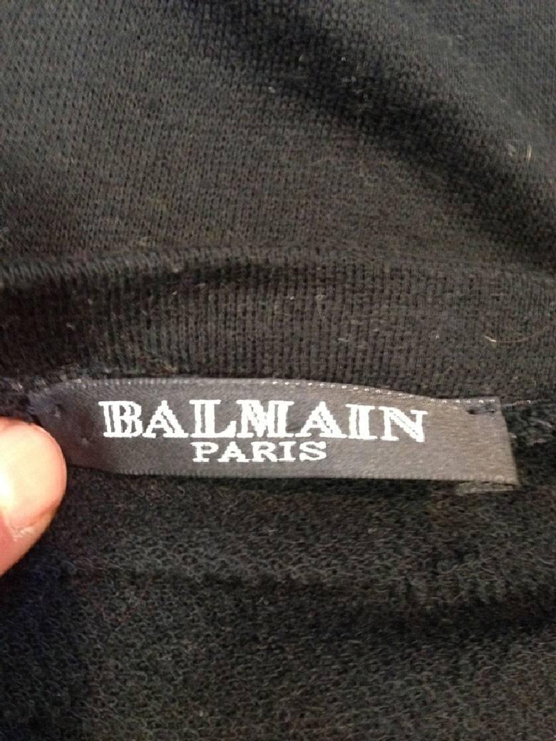 BALMAIN - T-shirt ou robe longue en coton et cachemire brodés noirs en vente 2