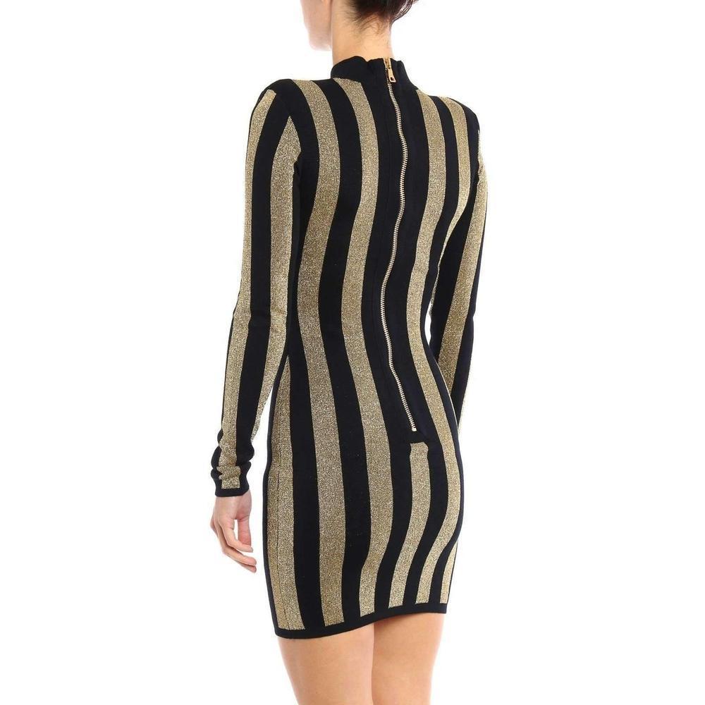 Balmain Lurex Gold Black Striped Pattern Mini Dress In Excellent Condition For Sale In Brossard, QC