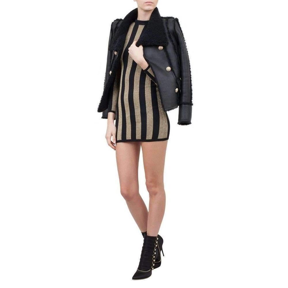 NEW Balmain Lurex Gold Black Striped Pattern Mini Dress US 2 For Sale 2