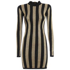 Balmain Lurex Gold Black Striped Pattern Mini Dress