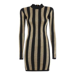 Balmain Lurex Gold Black Striped Pattern Mini Dress
