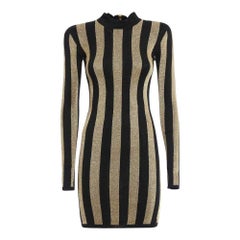 Balmain Lurex Gold Black Striped Pattern Mini Dress US2-4 FR36