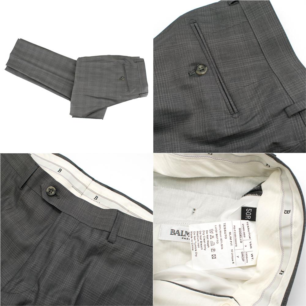 Balmain Men's Grey Check Slim Fit Suit SIZE EU 50 For Sale 1