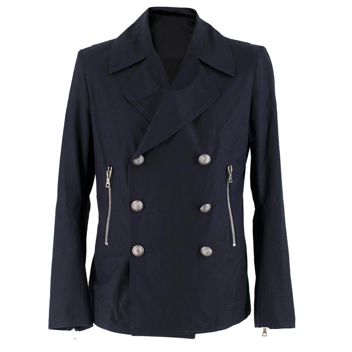 Balmain Men's Navy Double Breasted Peacoat SIZE 46