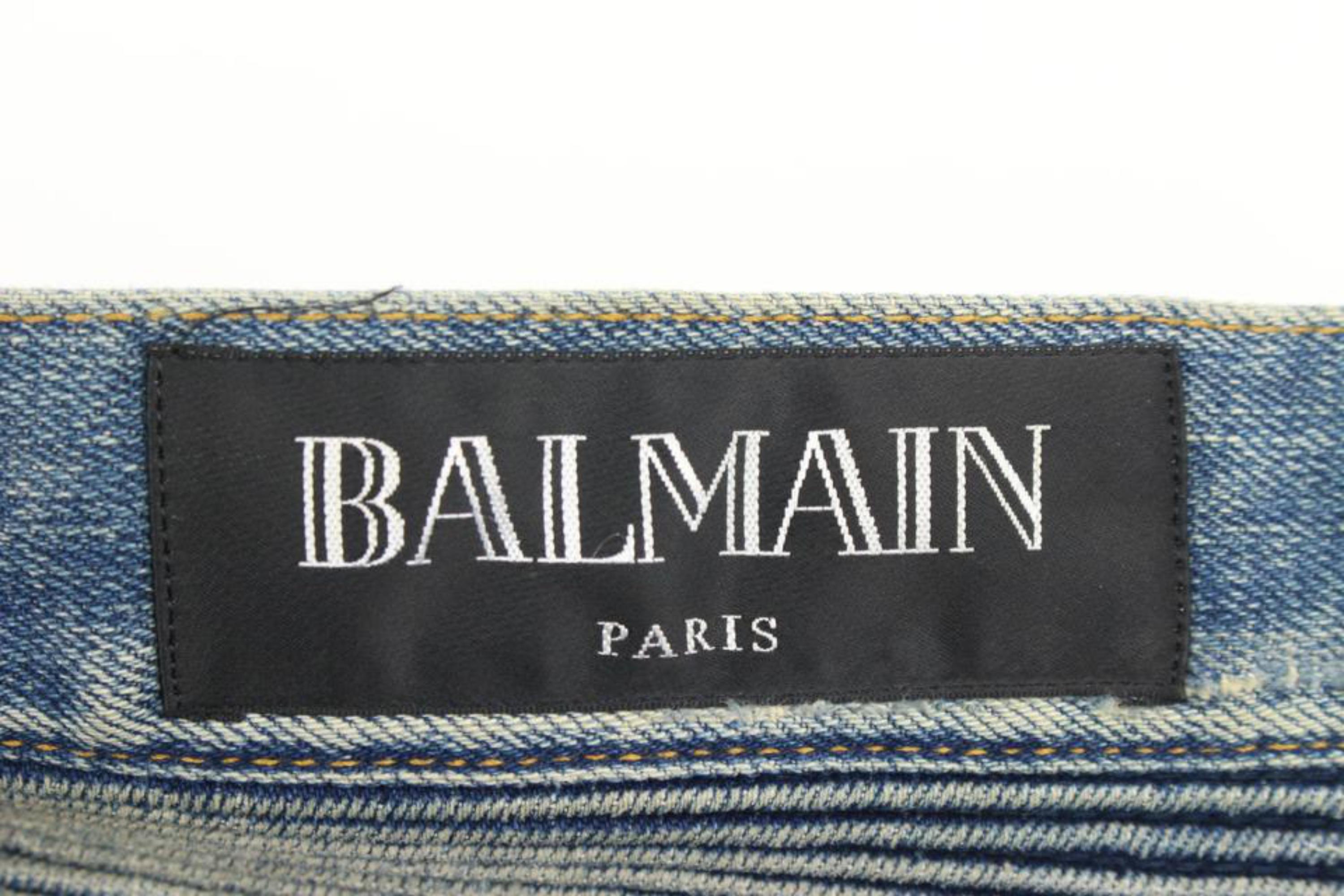 Balmain Men's Size 29 Blue Distressed Biker Jeans 125bm32 4