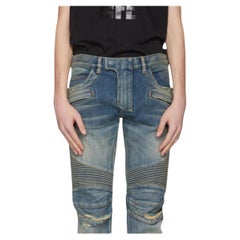 Balmain Herren Größe 29 Blaue Biker Jeans im Used-Look 125bm32