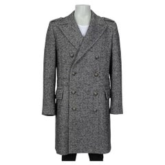 Balmain Men's Wool Blend Printed Overcoat Long Coat Size IT 56 3XL