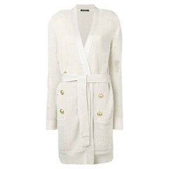 Balmain Metallic Belted Distressed Cotton Cardigan