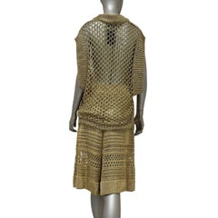 Balmain Metallic Gold Open Knit Top & Bermuda Shorts Set FR 36