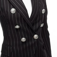 BALMAIN Metallic Gold gestreifter schwarzer doppelreihiger Blazer aus Baumwollmischung FR34 XS