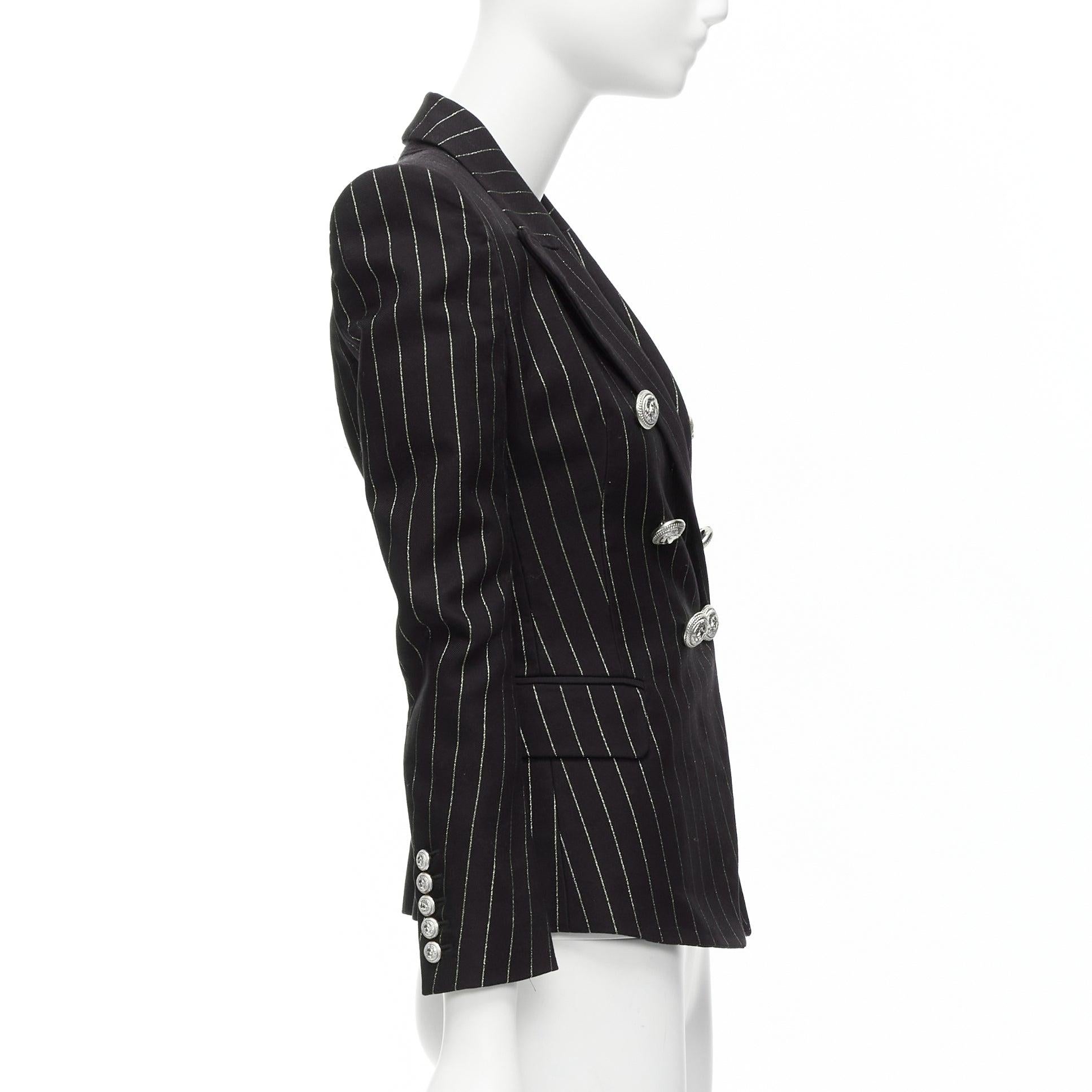 BALMAIN metallic gold striped black cotton blend double breasted blazer FR34 XS For Sale 1