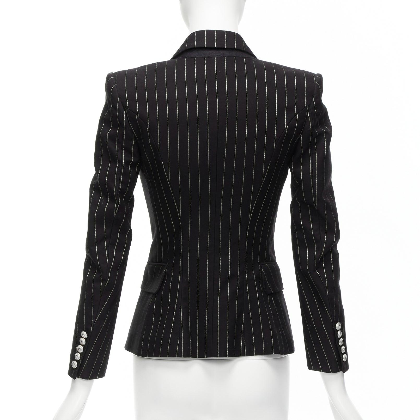 BALMAIN metallic gold striped black cotton blend double breasted blazer FR34 XS For Sale 2
